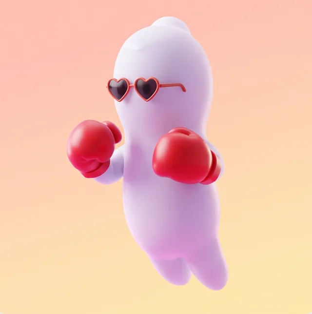 White SP0RMZ with red gloves and heart-shaped sunglasses