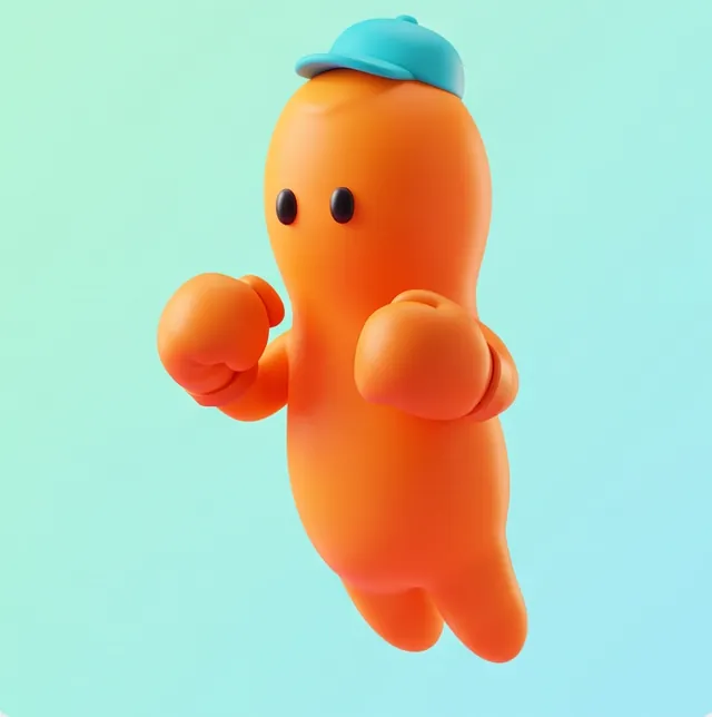 Orange SP0RMZ wearing a small cyan cap