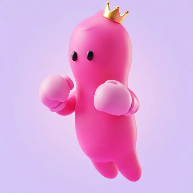 Hot-pink SP0RMZ wearing a tiny golden crown
