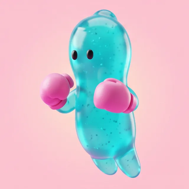 Translucent jelly-cyan SP0RMZ with pink gloves