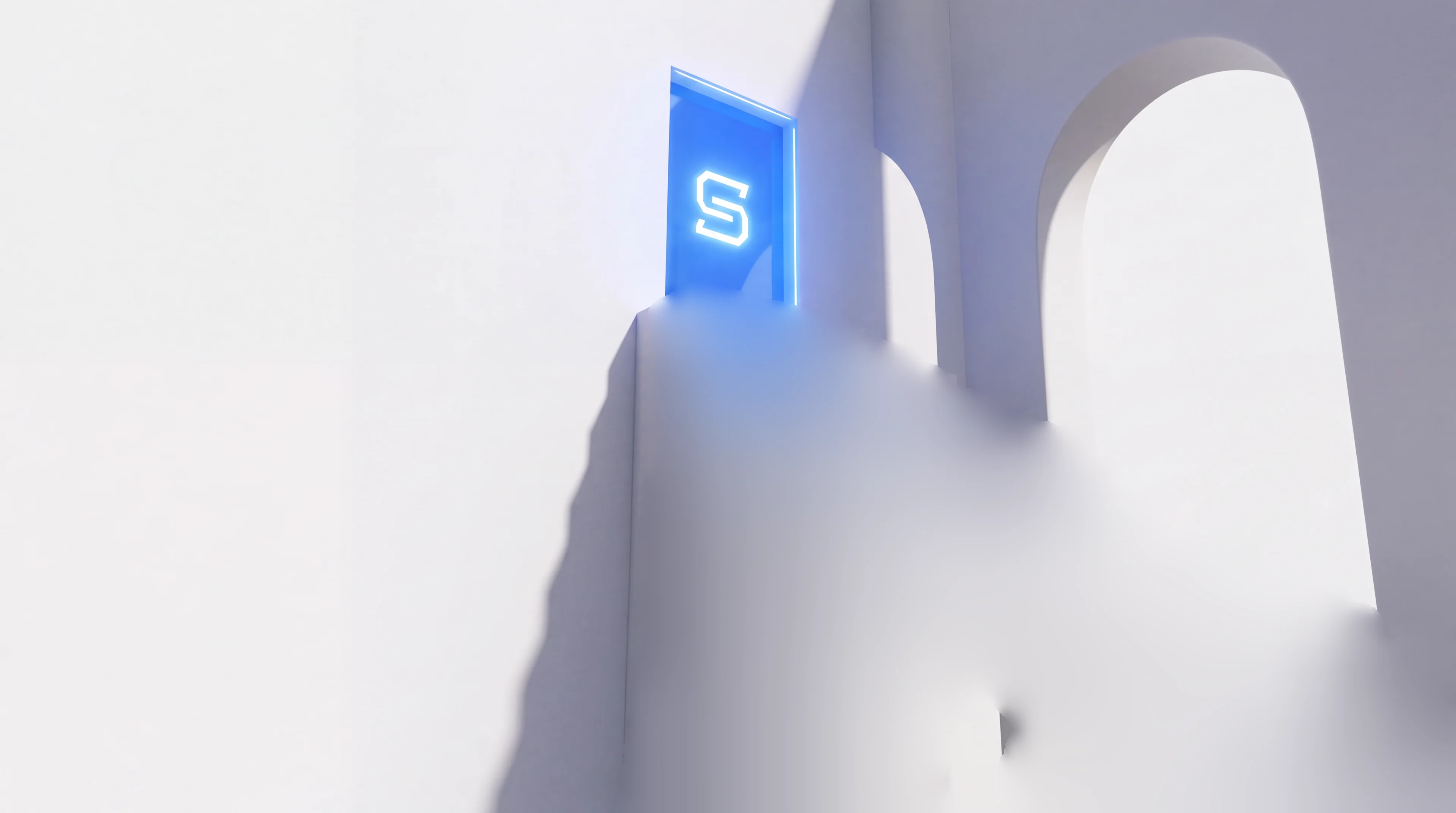 The SP0RMZ mascot, red boxing gloves on, climbing white clay stairs towards a glowing blue door